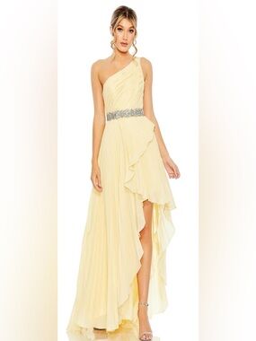 Mac Duggal 49532 Yellow One Shoulder Chiffon Gown NWT SZ 2 Ruffle Formal Dress